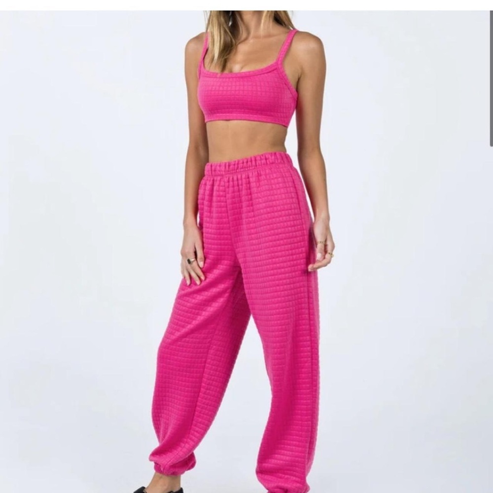 Princess Polly Pink Waffle Jogger Sweatpants